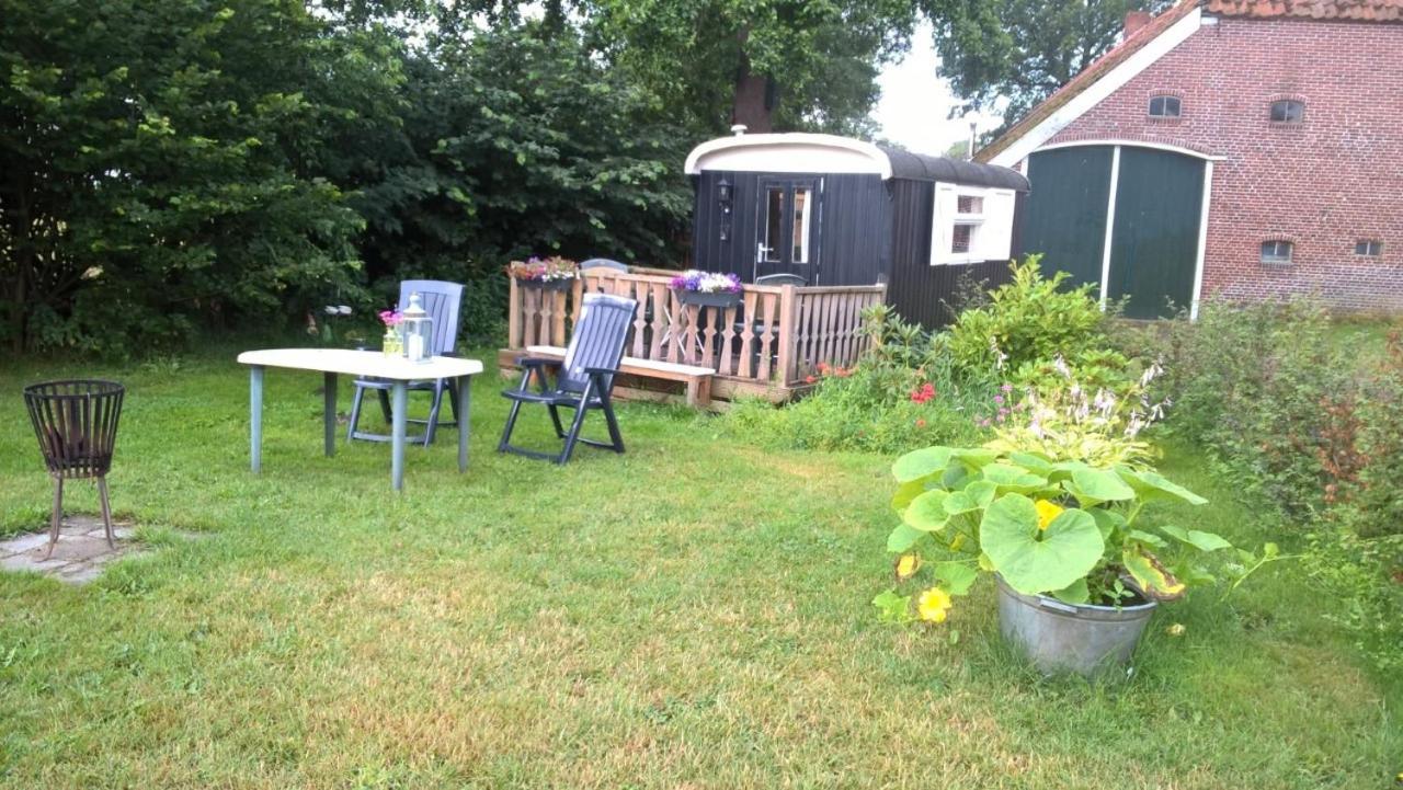 Pipowagen Lidewei Groningen Westerwolde Unieke Ligging Met Eigen Tuin En Vrij Uitzicht Over Veld Naar Natuurgebied Onstwedde Exteriér fotografie